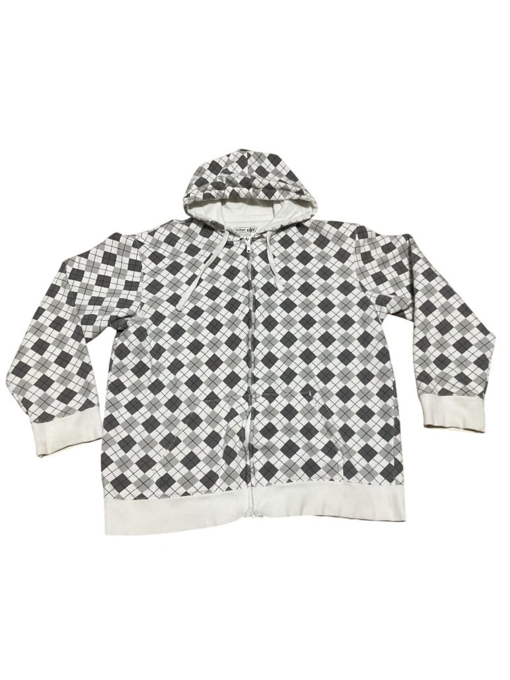 Urban Pipeline Argyle Pattern Zip-Up Hoodie Jacket L White & Gray Cotton Blend